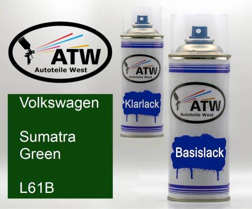 Volkswagen, Sumatra Green, L61B: 400ml Sprühdose + 400ml Klarlack - Set, von ATW Autoteile West.